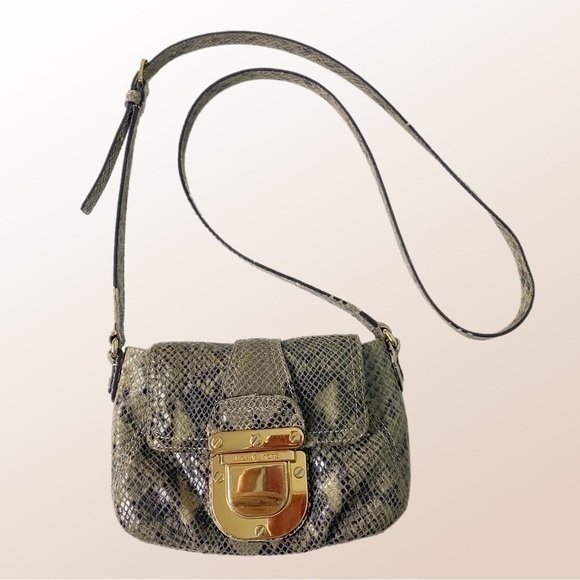 Michael Michael Kors Taupe & Brown Snake Embossed Leather Crossbody Purse Vguc